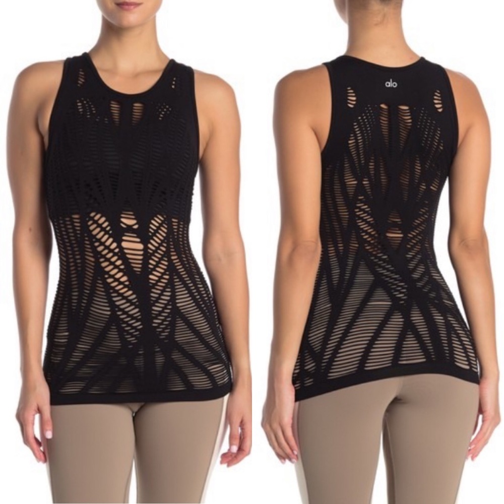 Alo Vixen Fitted Cutout Muscle Tank Top Black S